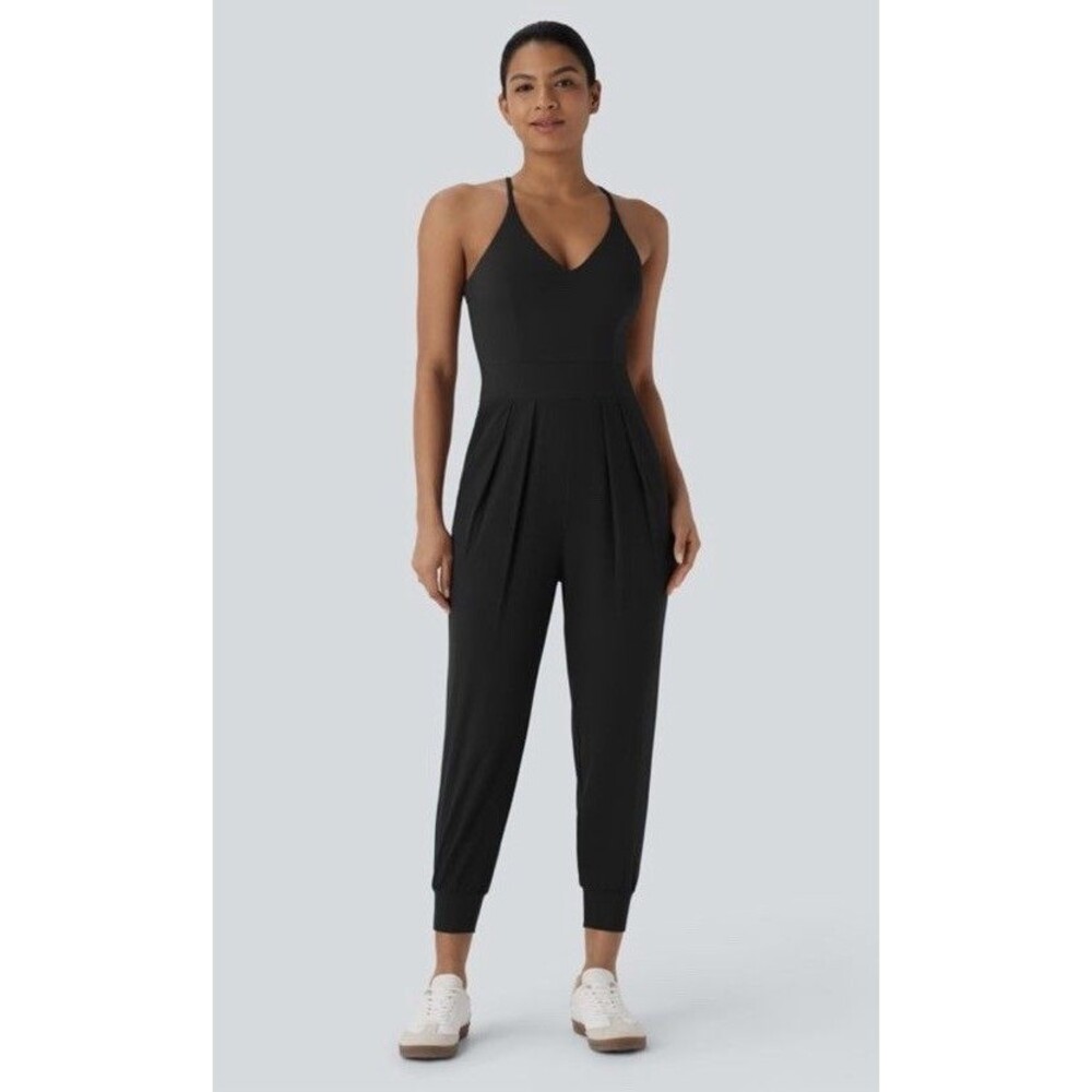 Halara Womens L Black Breezeful Pocket Tapered Quick Dry Jogger Jumpsuit Casual